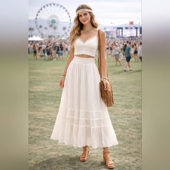 Lulus Dresses & Skirts - Lulus Sunny Baby White Smocked Tiered High-Waisted Midi Skirt - Large | NWT